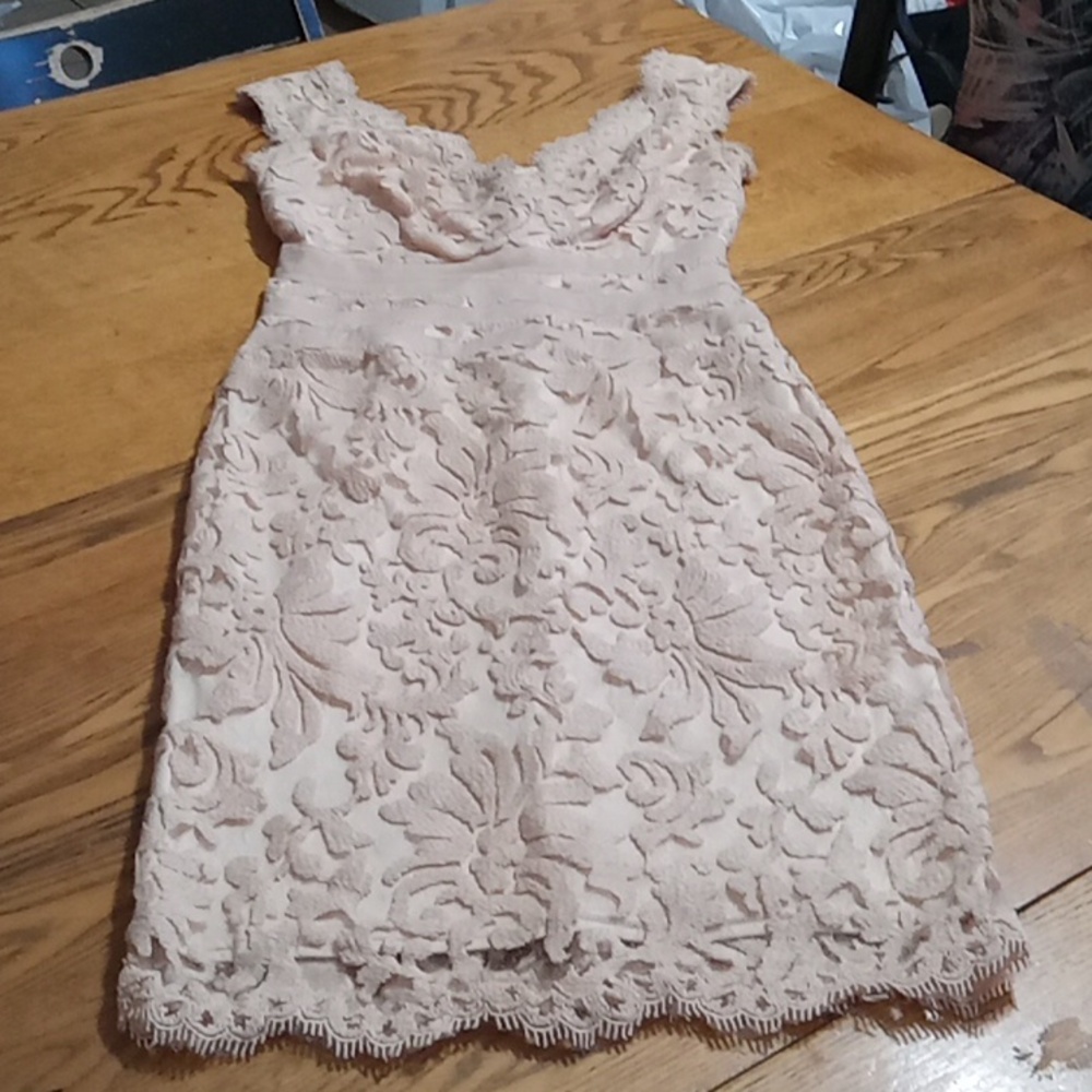 Tadashi Shoji Womens Dress 2 Preowned LACE CREAM BEIGE Cocktail Party Holiday